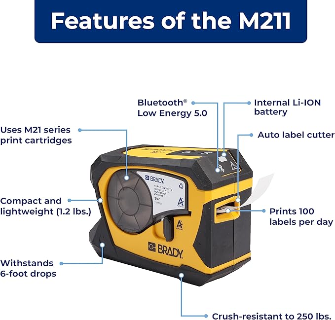 Brady M211 Portable Bluetooth Monochrome Label Printer - Image 2