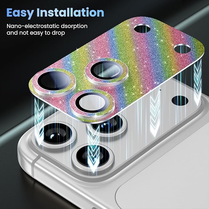 Uyiton for iPhone 17-Pro-Max Camera-Lens Protector: Bling Metal Tempered Glass - Image 7