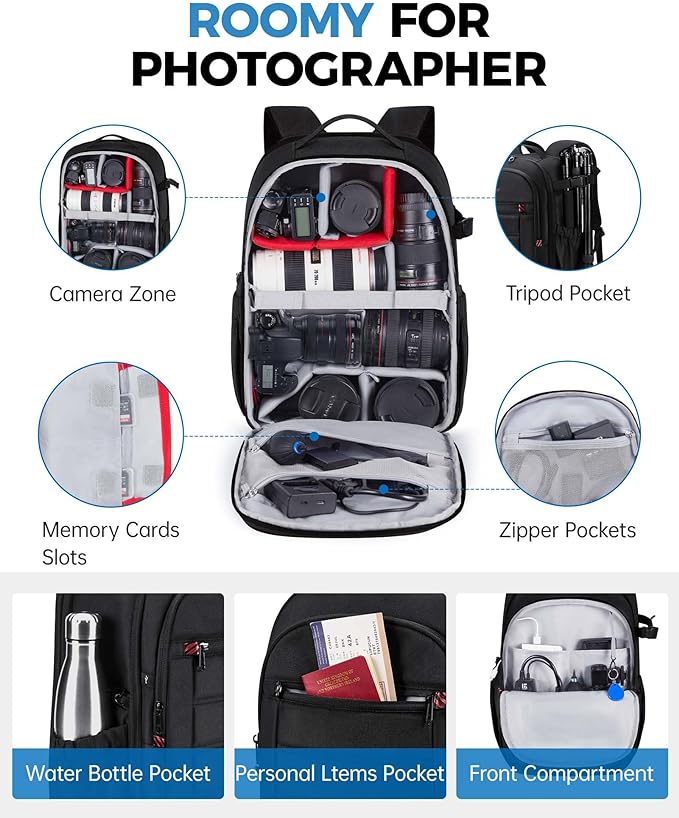 BAGSMART Camera Bag for DSLR, Waterproof Camera Backpacks for Photographers - Image 4
