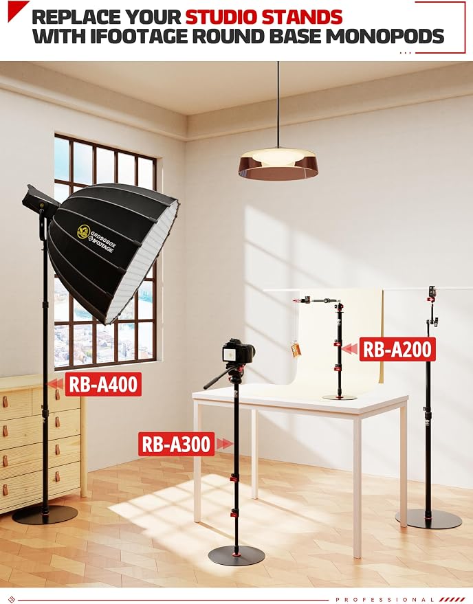 IFOOTAGE A200 Round Base Monopod, Aluminum Tabletop Small Tripod, Compatible - Image 8