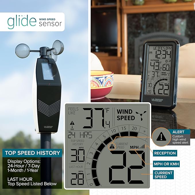La Crosse Technology 327-1418BW Monochromatic Digital Wind Speed Station - Image 6