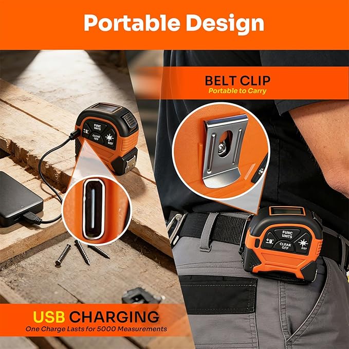 2-in-1 Laser Tape Measure, 197Ft Laser Measuring Tool & 16Ft Measuring Tape - Image 6