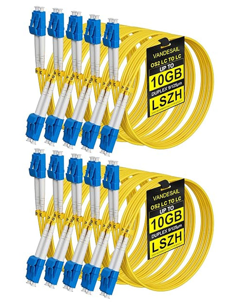 1M LC to LC Single Mode Fiber Patch Cable, 10 Pack OS2 LC to LC Fiber Patch by VANDESAIL
