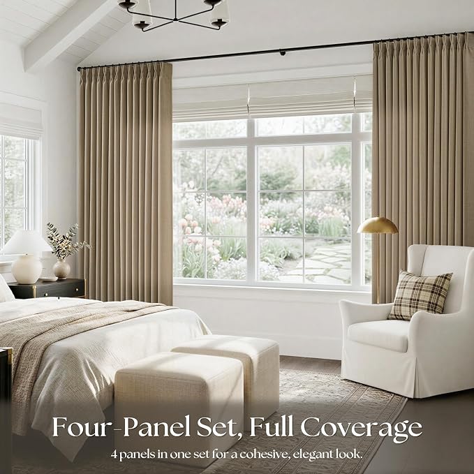 Extra Long 108 Inch Pinch Pleated Living Room Curtains 4 Panels Set, Light - Image 6