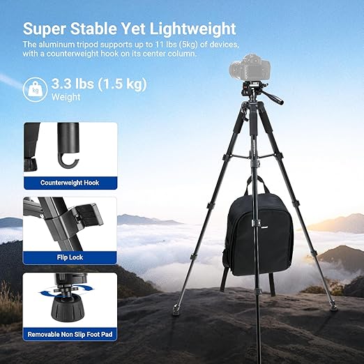 NEEWER Basics Camera Tripod, Professional Aluminum Lightweight Portable Travel - Image 5