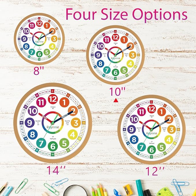 Roymnie Wall Clock 10 Inch for Kids Learning Easily Kids Teaching Clock Analog - Image 7