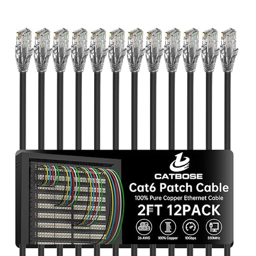 2 Feet Cat6 Patch Cables, Solid Pure Copper Patch Cord, Cat 6 Ethernet Cable by CatBose