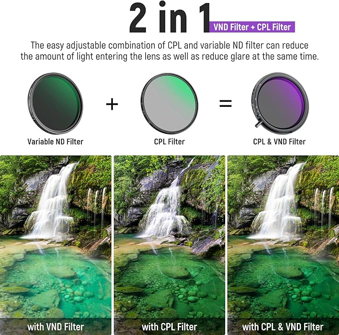 NEEWER 58mm True Colors Variable ND Filter ND2-ND32 & CPL, 2 in 1 Adjustable - Image 3