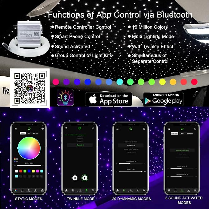 AKEPO Car Home Use APP+Twinkle+Music Fiber Optic Lights kit - Image 3