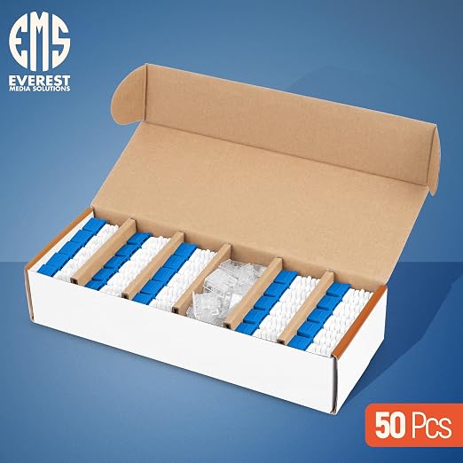 Everest 90° Angled RJ45 Cat6A Keystone Jacks 50-Pack in Blue - Image 2