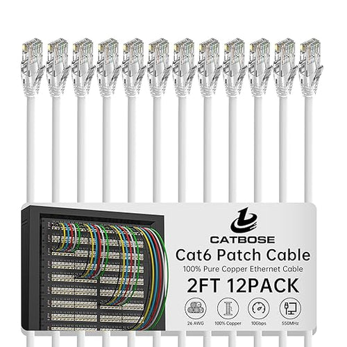 2 Feet Cat6 Patch Cables, Solid Pure Copper Patch Cord, Cat 6 Ethernet Cable by CatBose