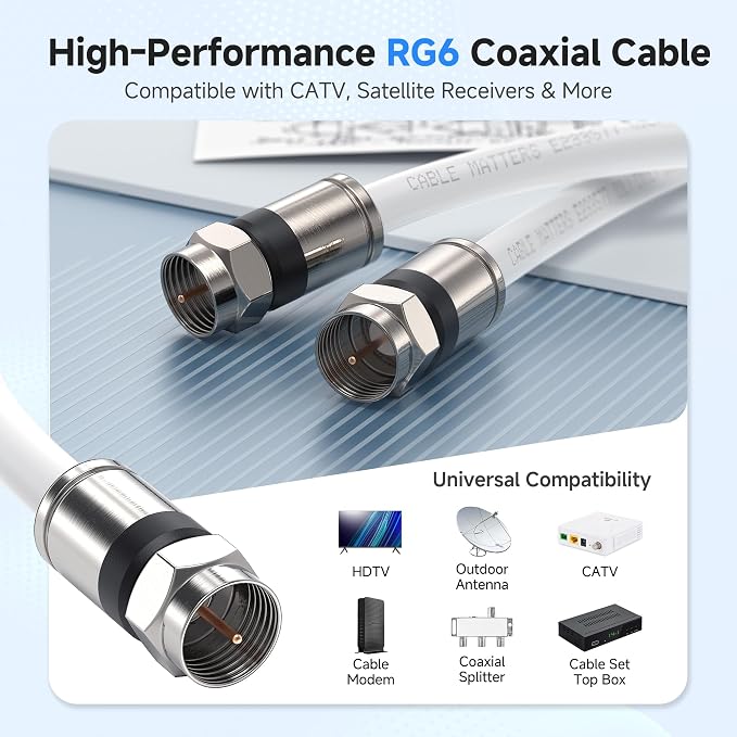 Cable Matters 3-Pack RG6 Coaxial Cable - 6ft - Image 2