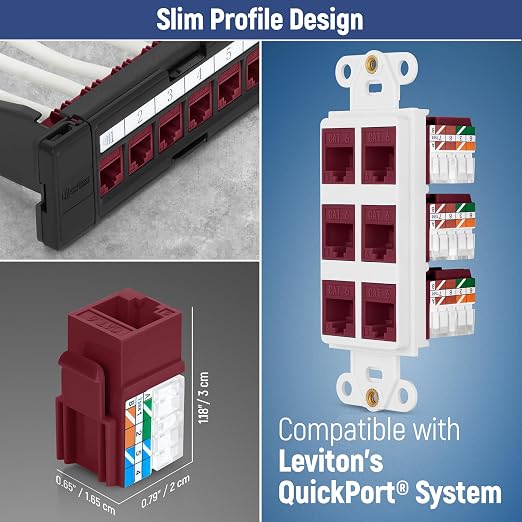Everest 90° Angled RJ45 Cat6 Keystone Jacks 50-Pack in Red - Image 6