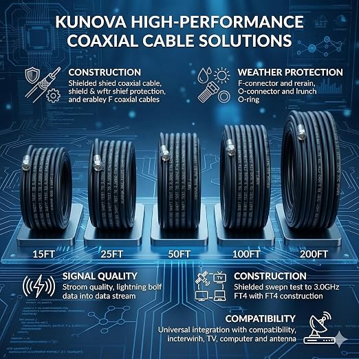KUNOVA RG-6 Coaxial Cable with Compression Connectors, 3.5 GHz, Weather-Sealed - Image 6