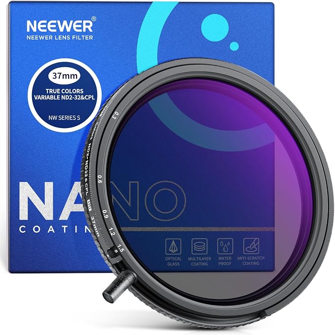 NEEWER 37mm True Colors Variable ND Filter ND2-ND32 & CPL, 2 in 1 Adjustable by Neewer