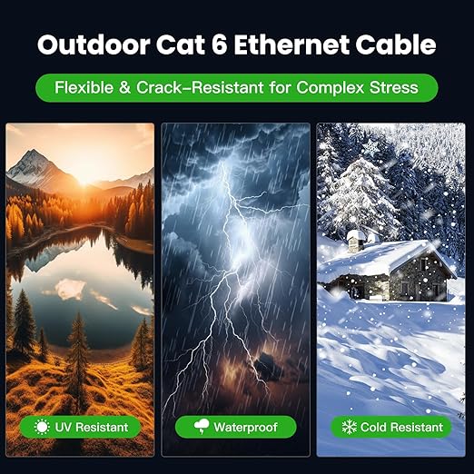 Cat 6 Ethernet Cable 125 ft, Outdoor & Indoor 23AWG 10Gbps High Speed, - Image 3