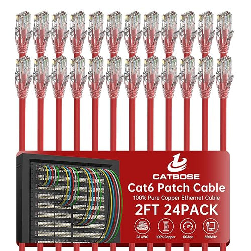 2 Feet Cat6 Patch Cables, Solid Pure Copper Patch Cord, Cat 6 Ethernet Cable by CatBose