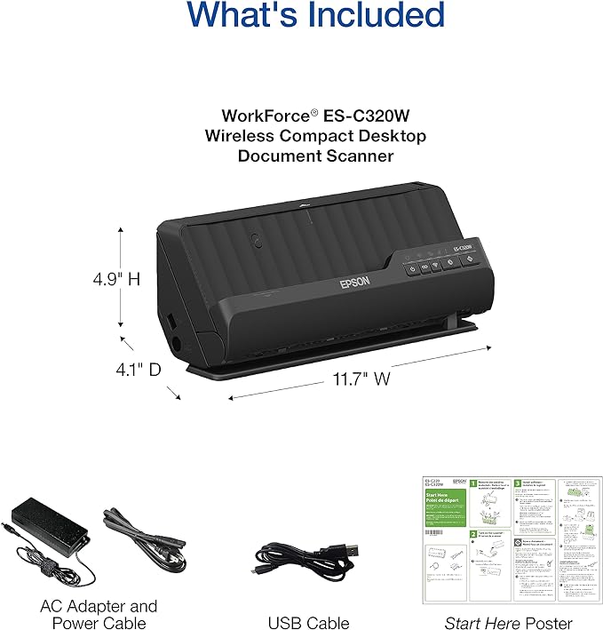 Epson Workforce ES-C320W Wireless Compact Desktop Document Scanner - Image 5