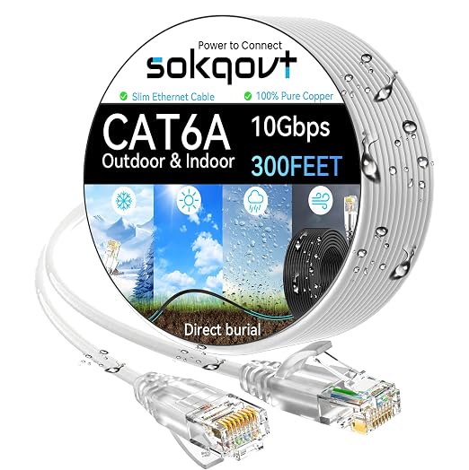 Cat6a Ethernet Cable Slim 300ft Outdoor&Indoor, 28AWG Pure Copper Cat6 Internet by Unknown