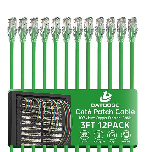 3 Feet Cat6 Patch Cables, Solid Pure Copper Patch Cord, Cat 6 Ethernet Cable by CatBose