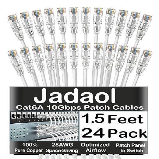 Jadaol UL Listed Patch Cables Cat 6a / Cat 6 1.5 ft 24-Pack, 10Gbps 550MHz Slim by Jadaol