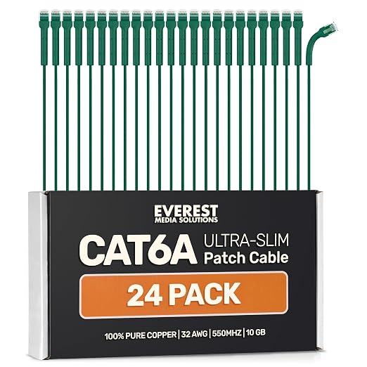 Everest Ultra Slim Cat6a Ethernet Patch Cables 10ft Green by EverestMediaSolutions