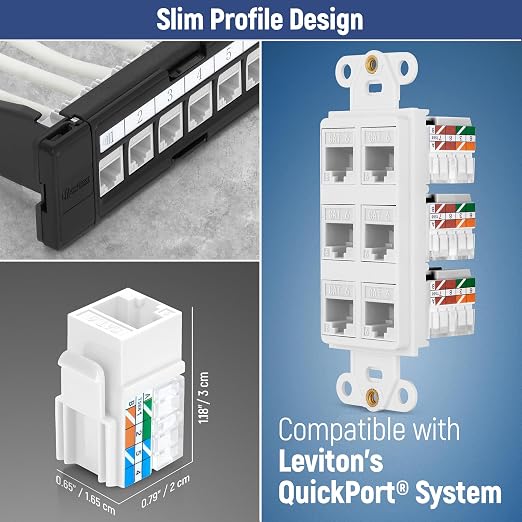 Everest 90° Angled RJ45 Cat6 Keystone Jacks 50-Pack in White - Image 6