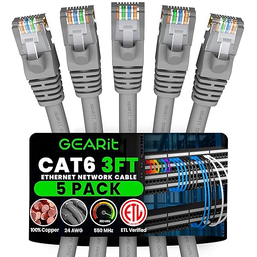 GEARit Cat 6 Patch Cables 3 ft Gray Cat6 Patch Cables 3ft Gray/Ethernet Patch by GEARit