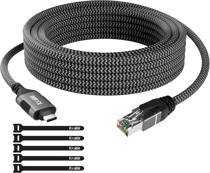 USB C to Ethernet Cable 10FT, Type C to RJ45 Cord, Gigabit Directly Connected by Kxable