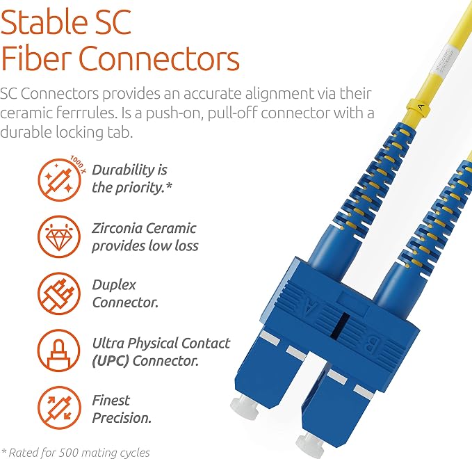 BEYONDTECH 2m LC to SC Fiber Patch Cable – UPC Single-Mode Duplex Fiber Optic - Image 3