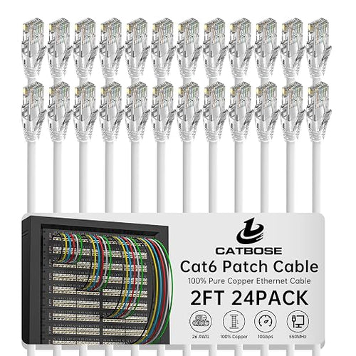 2 Feet Cat6 Patch Cables, Solid Pure Copper Patch Cord, Cat 6 Ethernet Cable by CatBose