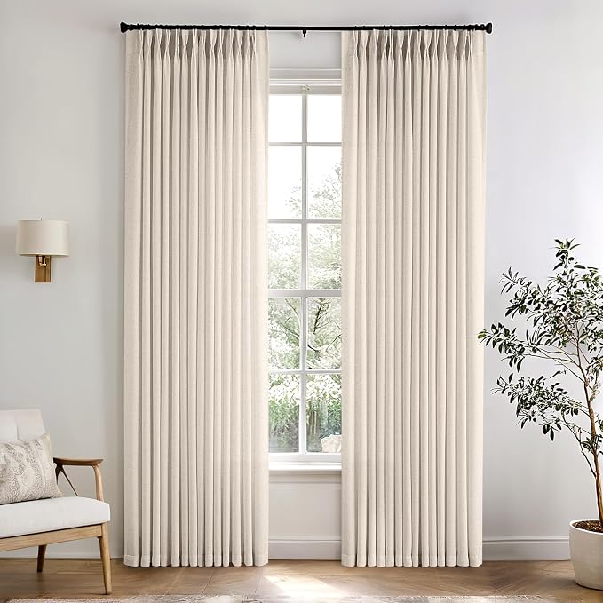 Memory Trained Pinch Pleated Curtains 96 Inches Long, Viral Linen Pinch Pleat by ANRODUO