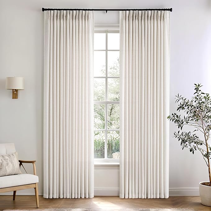 Memory Trained Pinch Pleated Curtains 86 Inches Long, Viral Linen Pinch Pleat by ANRODUO