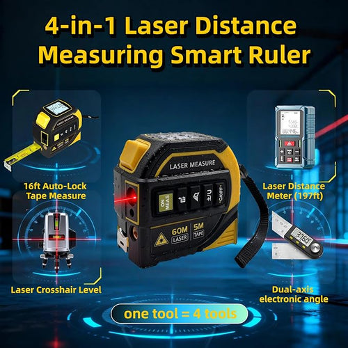 4-in-1 Laser Tape Measure with Level, 16Ft Ruler, 197Ft Laser | Almighty - Image 2