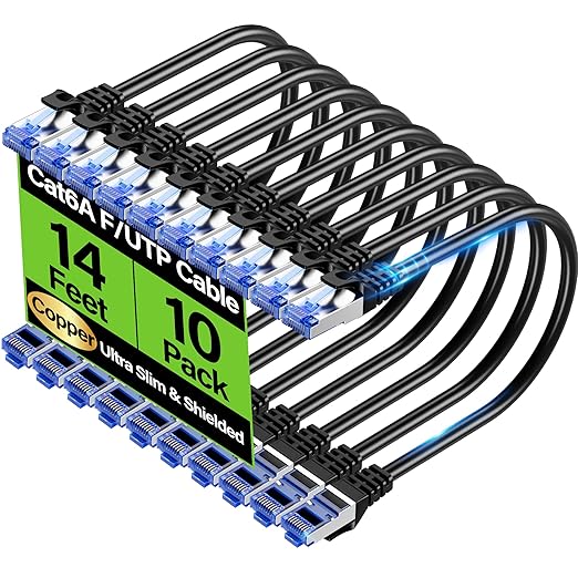 Cat6A Ethernet Cable Shielded 10Gbps 14 ft, Slim Shielded Ethernet Cable Cat 6 by Unknown