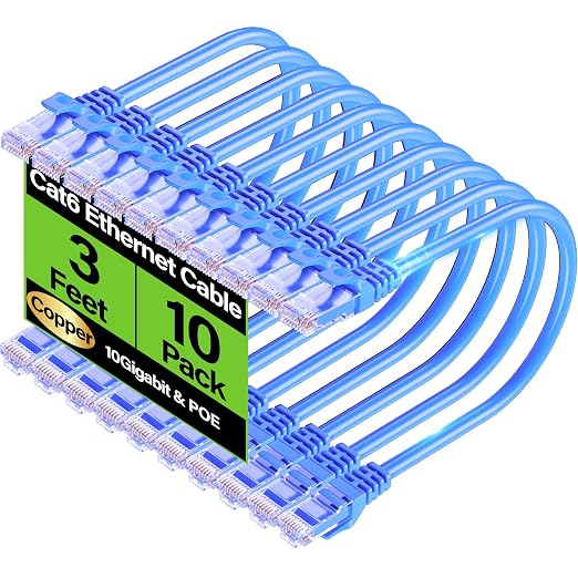 Cat6 Ethernet Cable 10Gbps 3 ft, UTP Ethernet Cable Cat 6, Flexible Bare Copper by Unknown