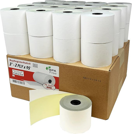 2 Ply Carbonless Rolls 3" X 95 Feet White/Yellow Receipt Paper POS Cash - Image 2