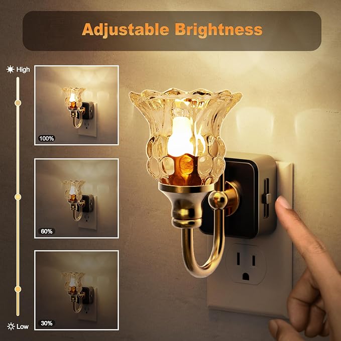 JandCase Night Light, 2 Pack Floral Night Lights Plug into Wall, Glass Flower - Image 2