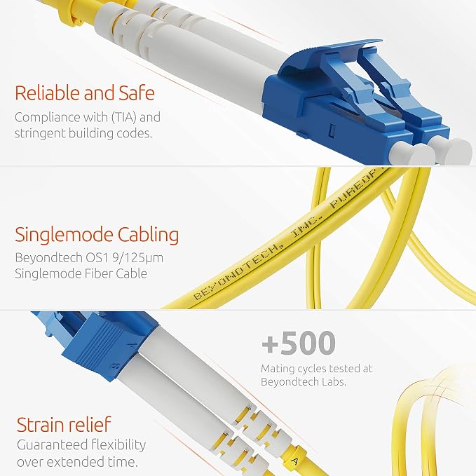 BEYONDTECH 1m LC to LC Fiber Patch Cable – UPC Single-Mode Duplex Fiber Optic - Image 3