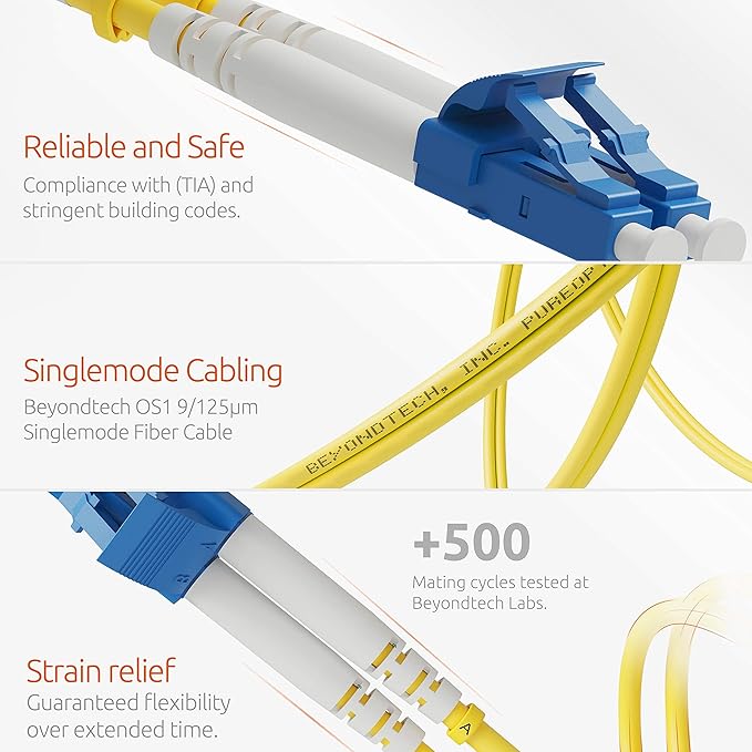 BEYONDTECH 2m LC to LC Fiber Patch Cable – UPC Single-Mode Duplex Fiber Optic - Image 3