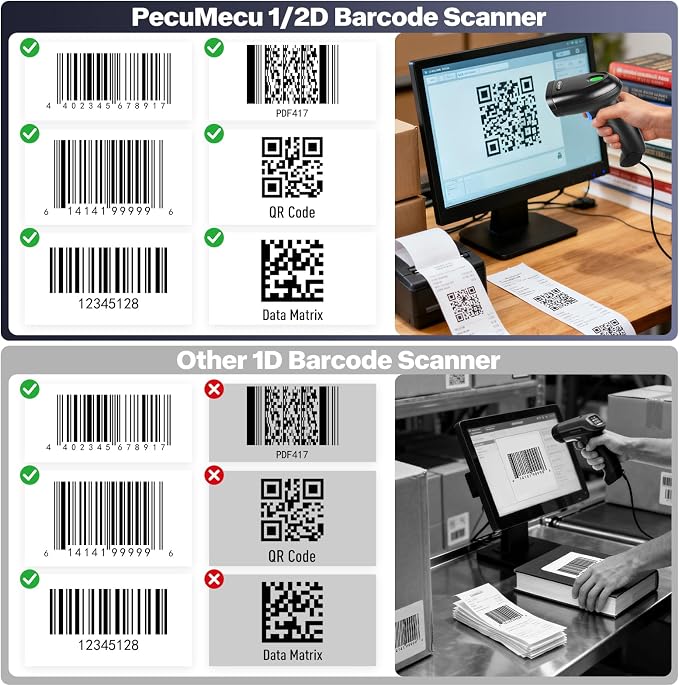 Bluetooth 1D&2D Barcode Scanner, 3-in-1 Bluetooth & USB Wired & 2.4G Wireless - Image 2