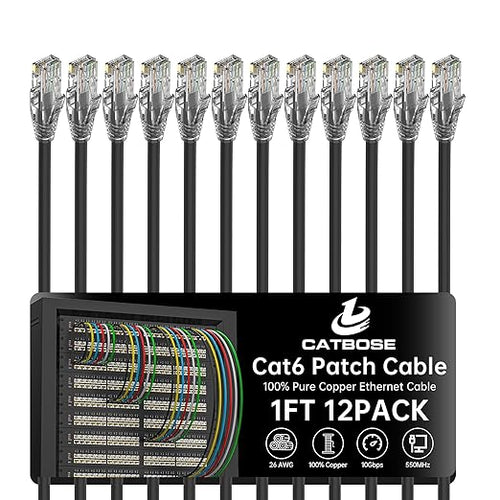 1 Foot Cat6 Patch Cables, Solid Pure Copper Patch Cord, Cat 6 Ethernet Cable by CatBose