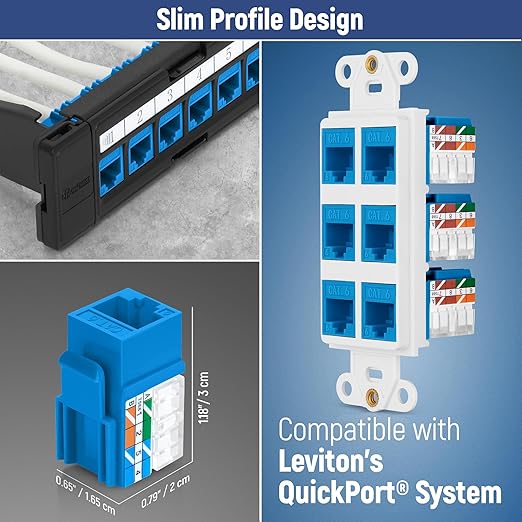 Everest 90° Angled RJ45 Cat6 Keystone Jacks 20-Pack in Blue - Image 6
