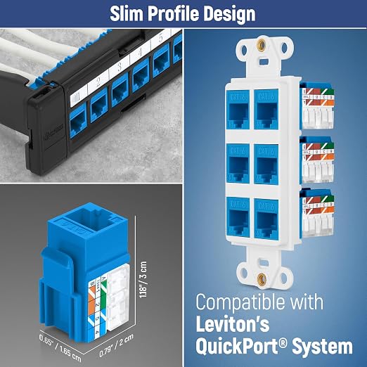 Everest 90° Angled RJ45 Cat6A Keystone Jacks 20-Pack in Blue - Image 6
