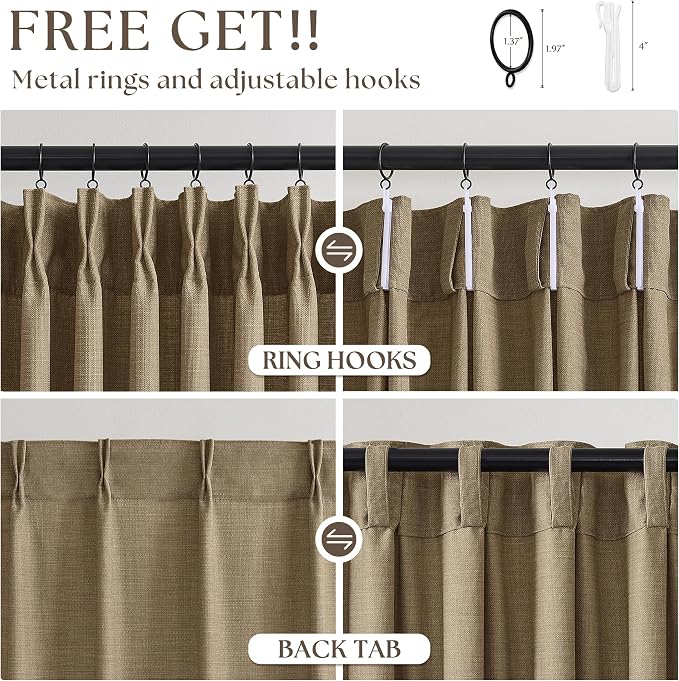 Pinch Pleated Dark Flax Curtains 90 Inches Long - Image 5