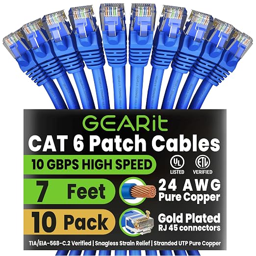 GEARit Cat 6 Ethernet Patch Cable 7 ft Blue Ñ Cat6 Patch Cables 7ft by GEARit