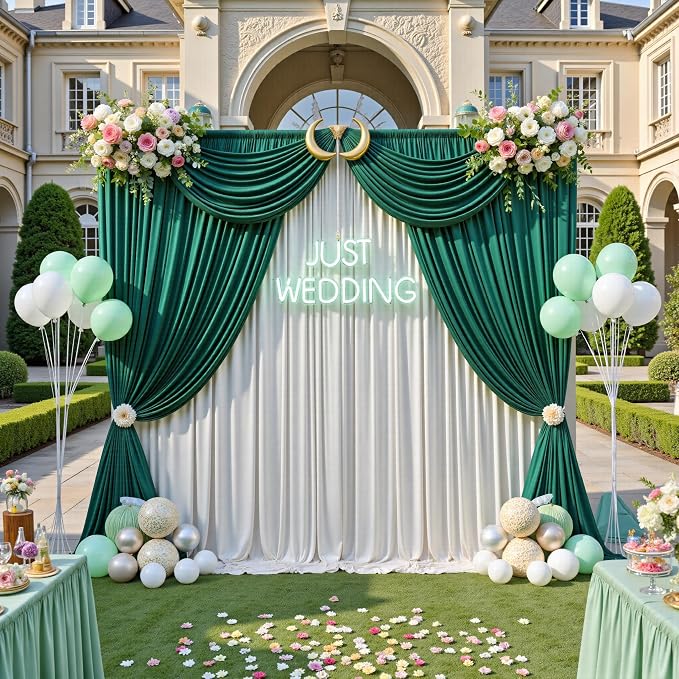 12ft x 10ft Wrinkle Free Hunter Green Backdrop Curtains - Image 2