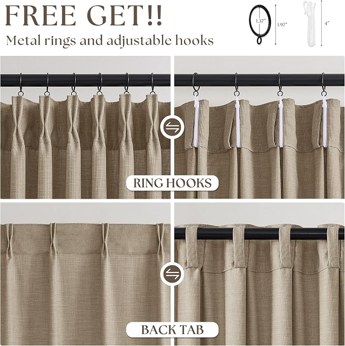 Burlywood Birch Linen Pinch Pleated 86 Inch Long Curtains - Image 5