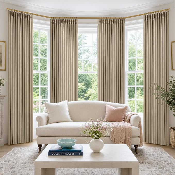 Burlywood Birch Linen Pinch Pleated 86 Inch Long Curtains by Twodrapes