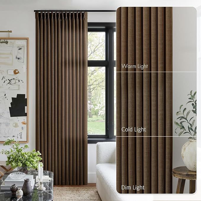 Chocolate Brown Pinch Pleated Linen Curtains 84 Inches Long - Image 9